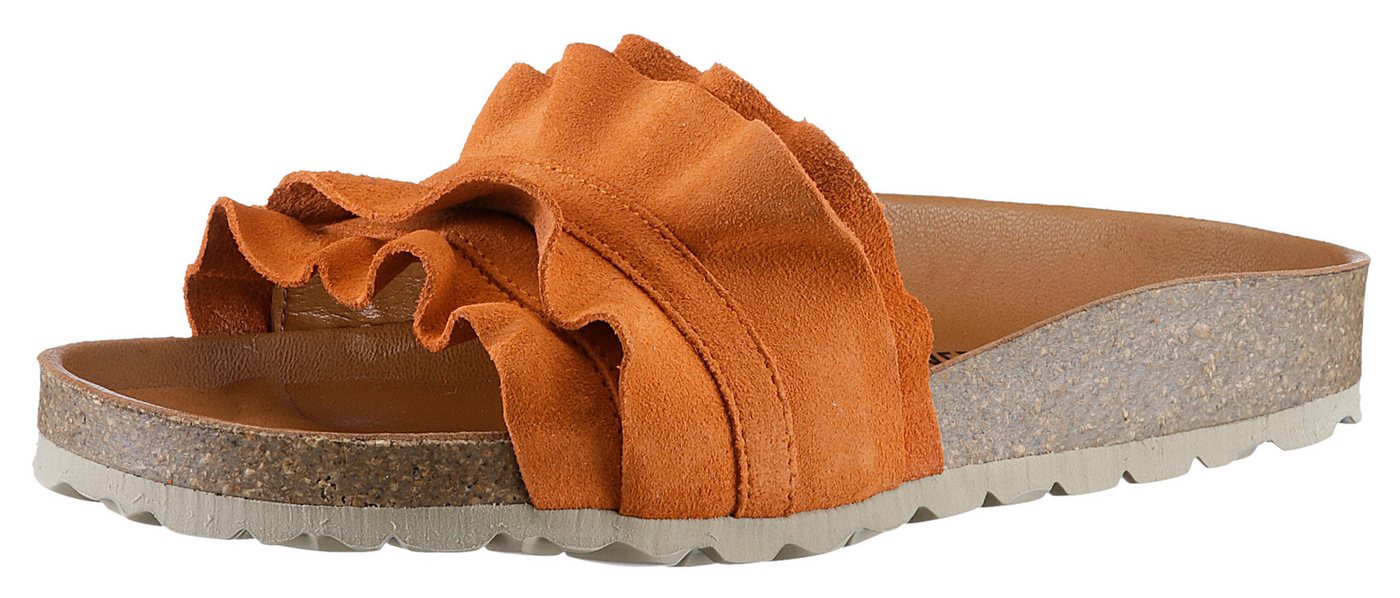 Verbenas Rocio Roda Pantolette Sommerschuh, Flat mit geschwungenen Laschenstoff (orange)