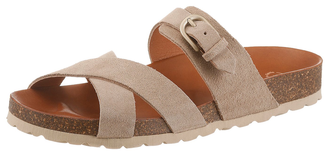 Verbenas RUBI SERRAJE Pantolette Sommerschuh, Hausschuh, Urlaubsschuh mit verstellbarer Schnalle (beige)