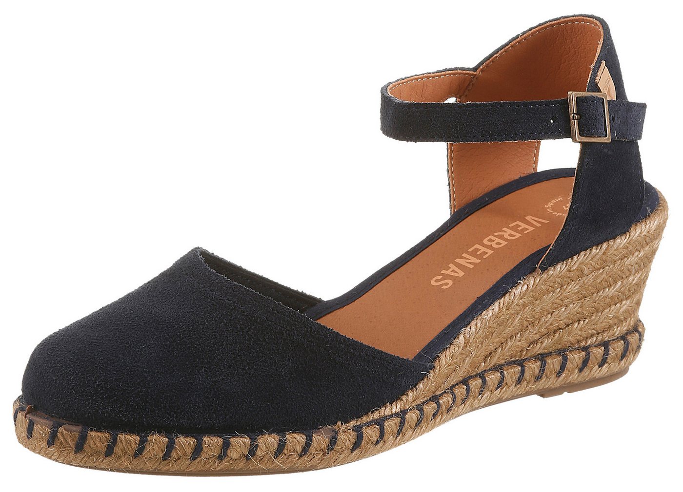 Verbenas Slingpumps Keilsandalette, Sommerschuh, Urlaubsschuh mit Bastbesatz (blau)