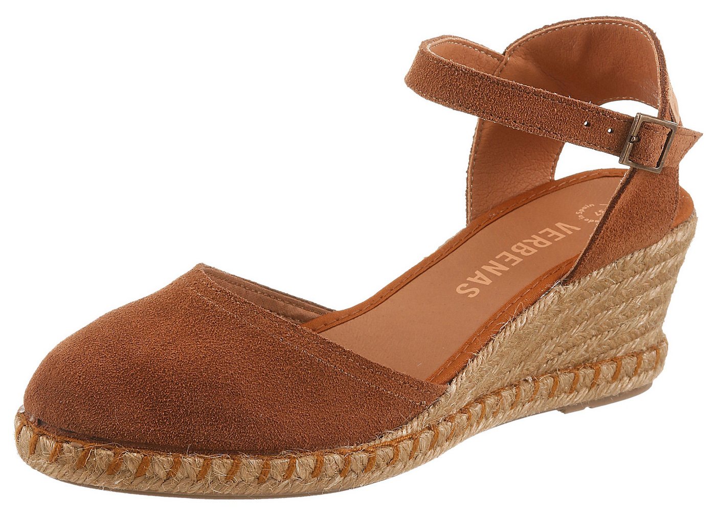 Verbenas Slingpumps Keilsandalette, Sommerschuh, Urlaubsschuh mit Bastbesatz (braun)