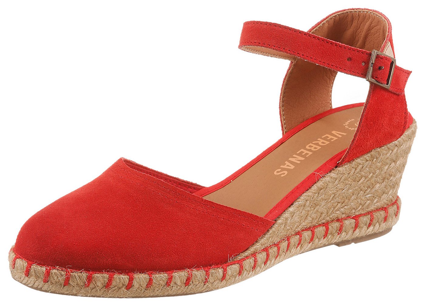Verbenas Slingpumps Keilsandalette, Sommerschuh, Urlaubsschuh mit Bastbesatz (rot)