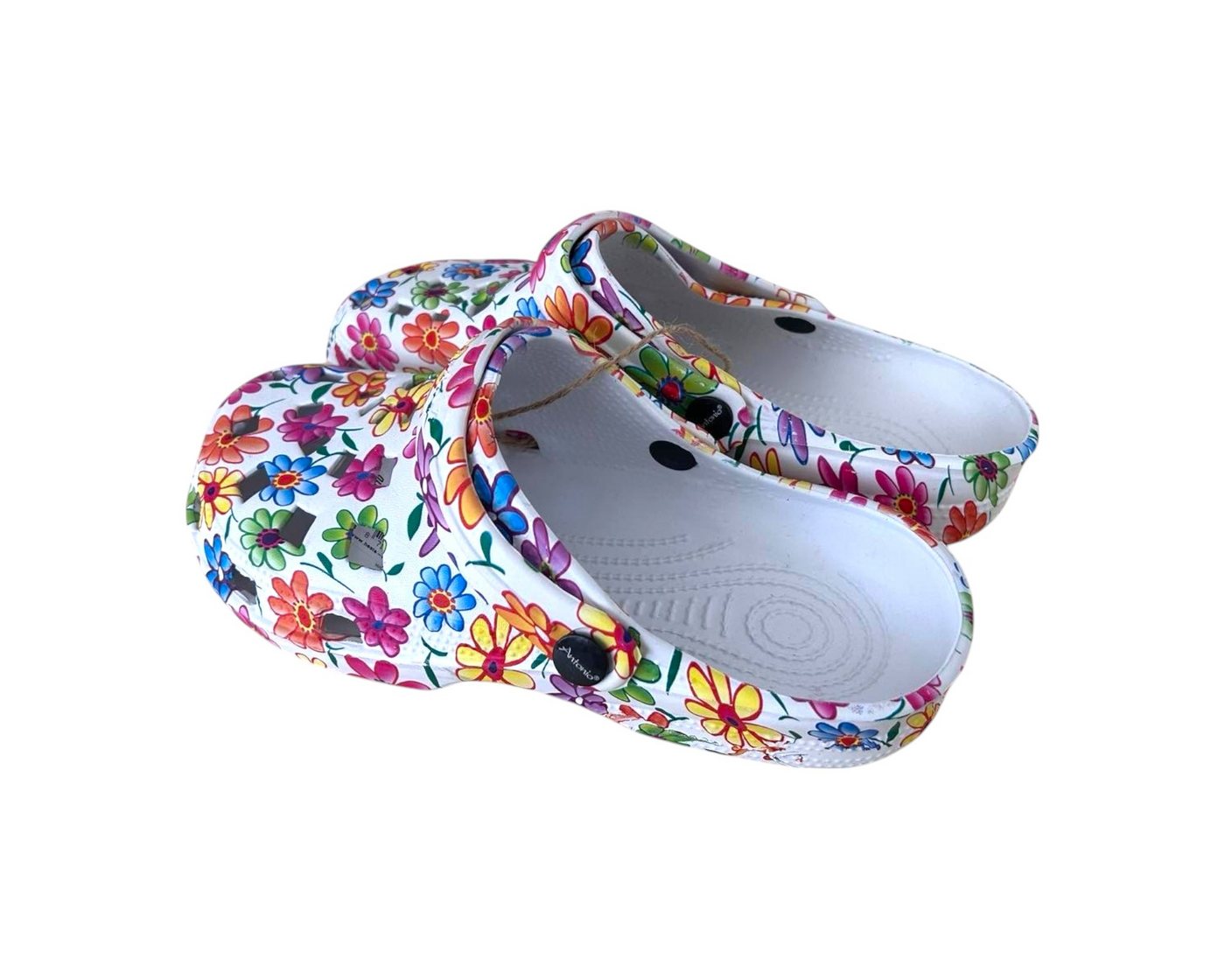 VewoTex Damen Clogs Blumen » günstige Damenschuhe » Blumenmuster Badeschlappen Clog (1 Paar Schuhe, 2-tlg., Kein Set) » Sommer Garten Schuhe » Badelatschen mit Riemen und Cut-Outs