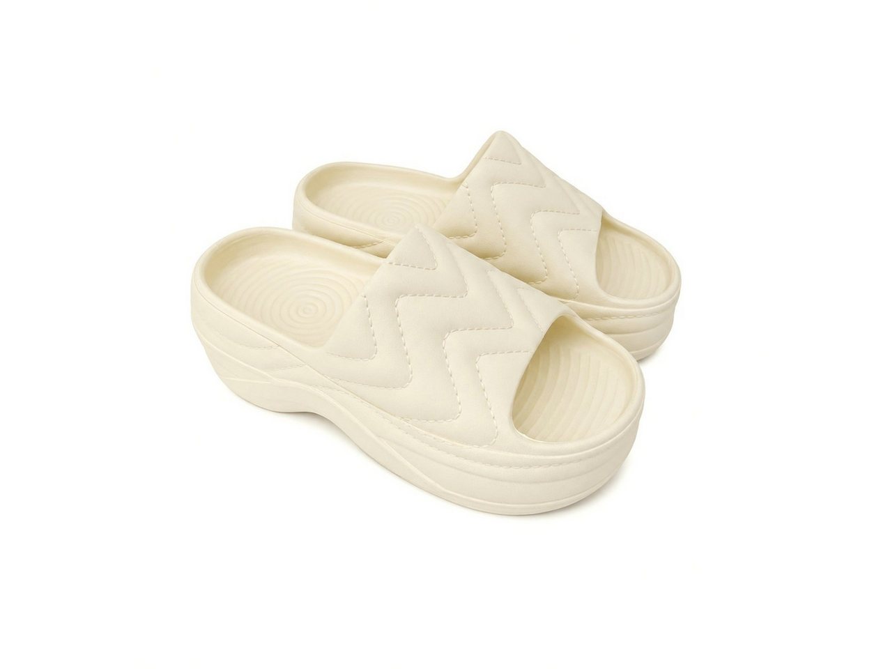 VewoTex Damen Pantoletten » Badelatschen mit Wellenmuster » Badepantolette (1 Paar, 1-tlg., Kein Set) Badeschuhe mit dicker Sohle » Slipper (beige)