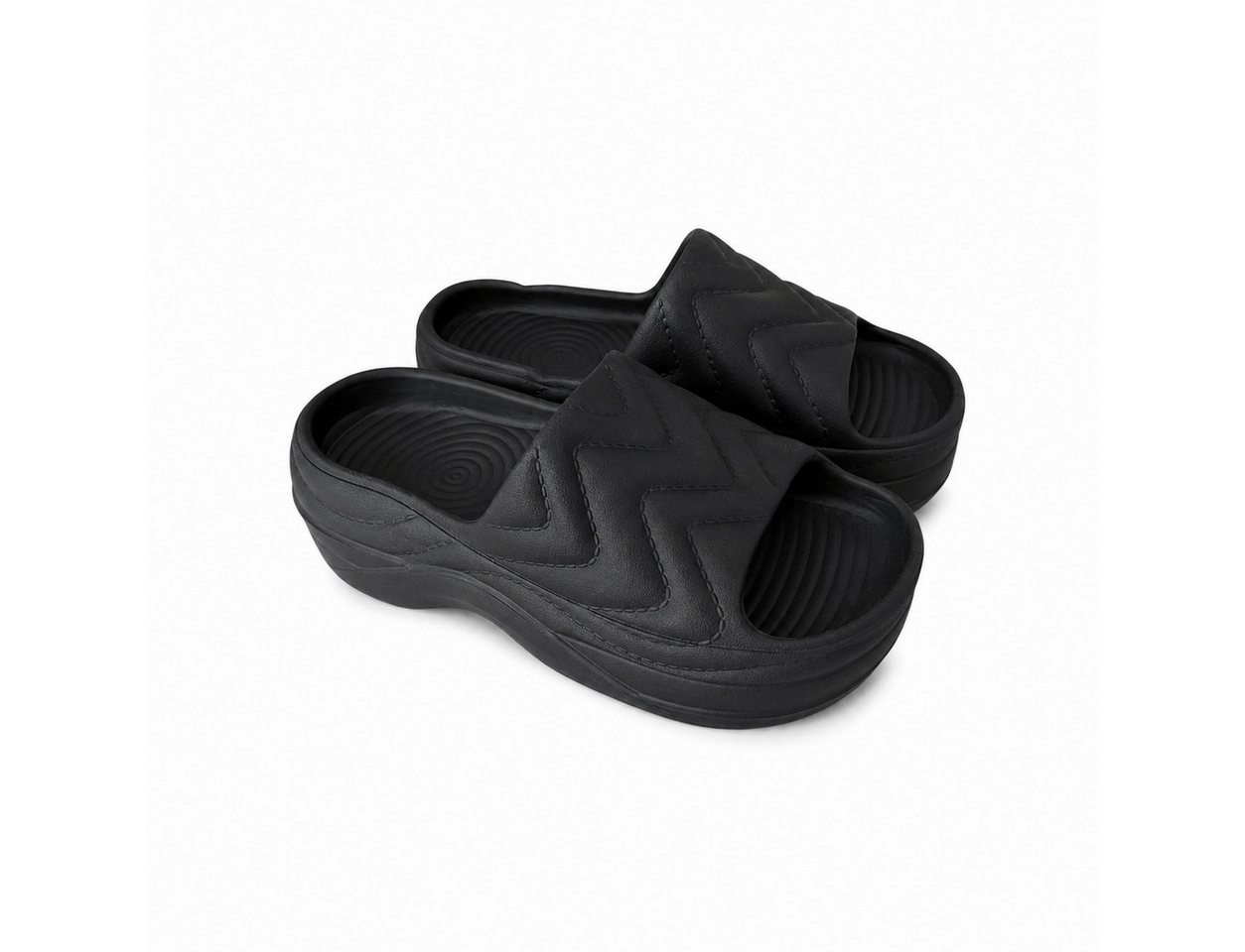VewoTex Damen Pantoletten » Badelatschen mit Wellenmuster » Badepantolette (1 Paar, 1-tlg., Kein Set) Badeschuhe mit dicker Sohle » Slipper (schwarz)