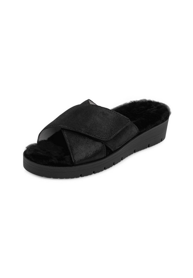 vitaform Damen Pantoletten Samtziegenleder Pantolette (beige/schwarz)