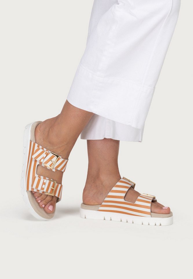 vitaform Damenschuhe Pantolette Nappaleder Pantolette (terracotta-gestreift)