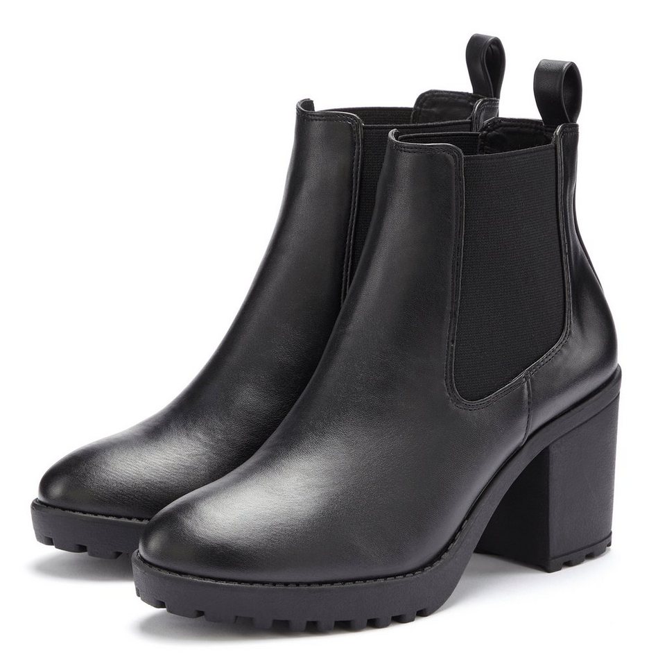 Vivance Chelseaboots mit Blockabsatz & Stretch-Einsatz, High-Heel-Stiefelette, Ankle Boots (schwarz)