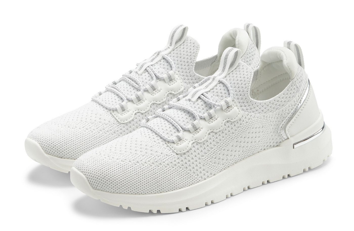 Vivance Freizeitschuh, Halbschuh, Sneaker aus Textil zum Reinschlüpfen mit elastischen Schnürbändern VEGAN (weiß)