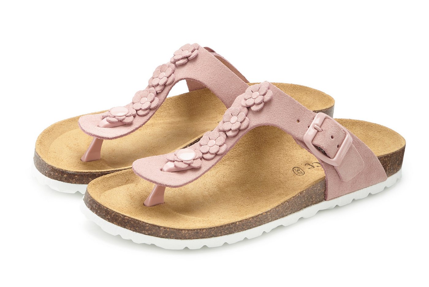 Vivance by Lascana Mule, Sandale, offener Schuh, Sommerschuh, Pantolette NEU aus Leder mit Korkfußbett und Blüten-Applikation