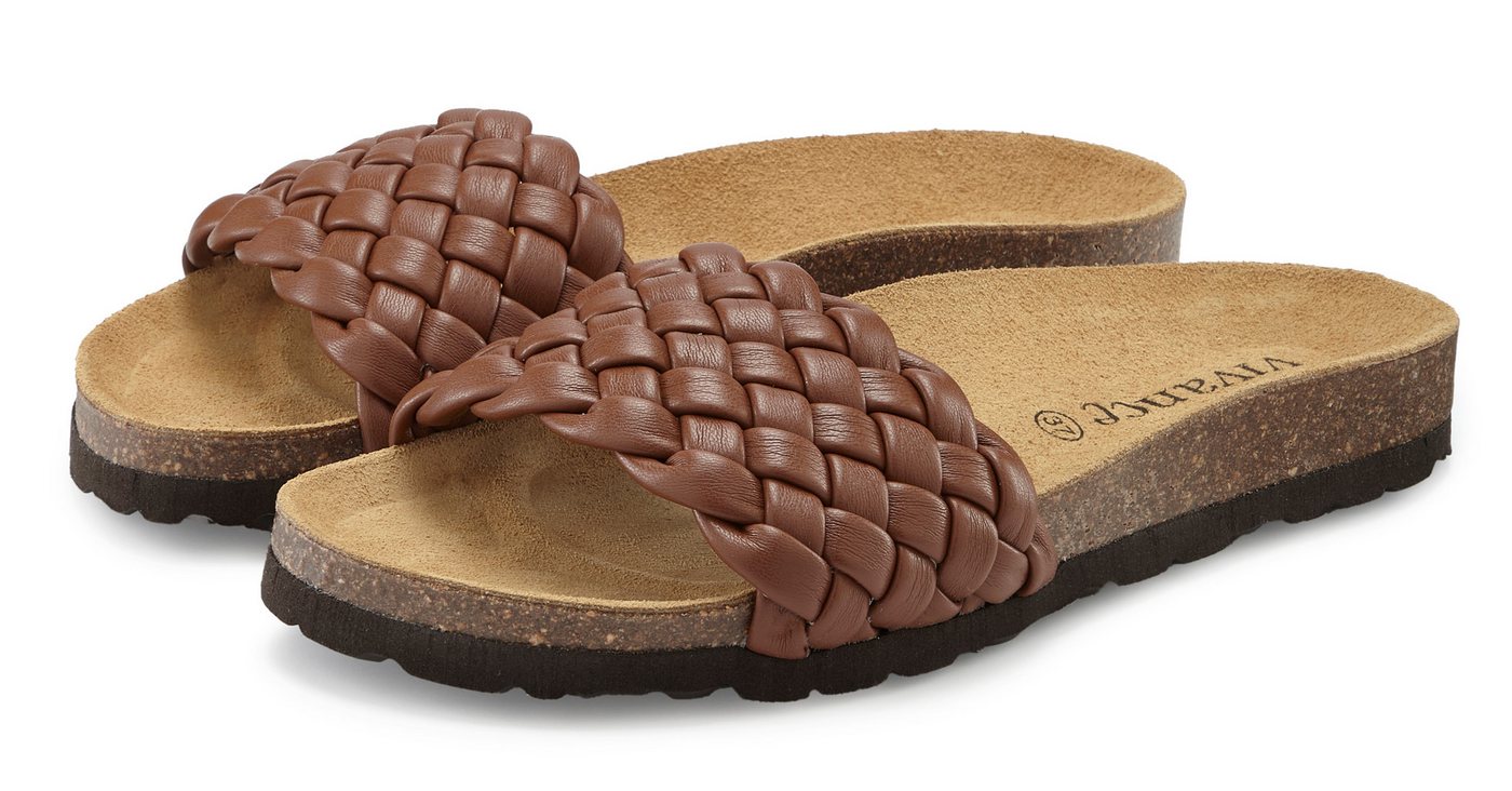 Vivance by Lascana Mule, Sandale, offener Schuh, Sommerschuh, Pantolette NEU mit komfortablem Korkfußbett & weicher Innensohle aus Leder (braun)
