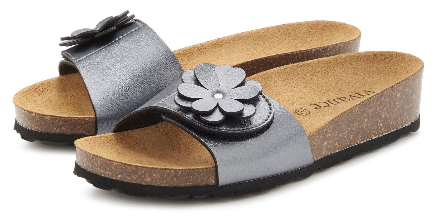 Vivance by Lascana Mule, Sandale, offener Schuh, Sommerschuh, Pantolette mit Komfortkorkfußbett aus Leder und dezentem Keilabsatz