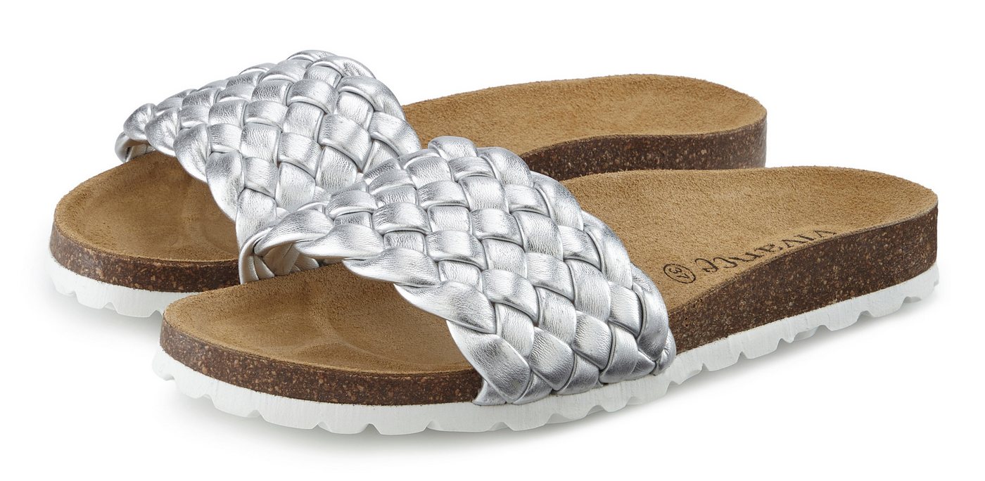 Vivance by Lascana Mule, Sandale, offener Schuh, Sommerschuh, Pantolette NEU mit komfortablem Korkfußbett & weicher Innensohle aus Leder (silber)