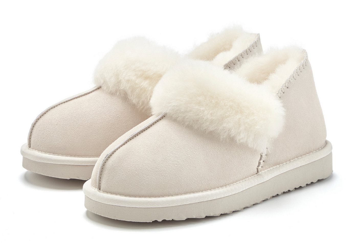 Vivance Plüsch Hausschuh, Pantolette, Pantoffel, Homeslippers Hausschuh mit kuscheligem Lammfell aus Leder