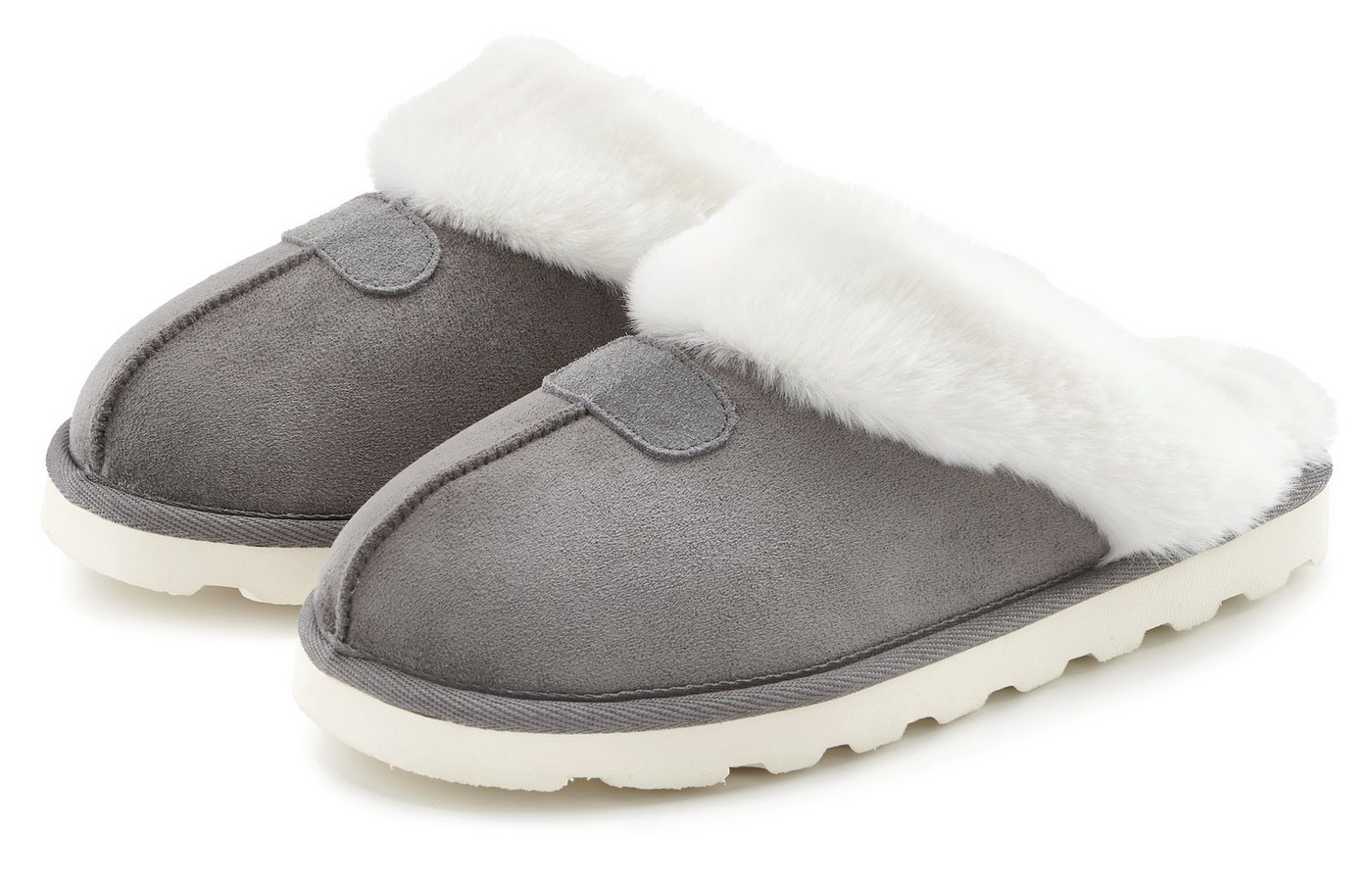 Vivance Plüsch Hausschuhe, Pantolette, Pantoffeln, Clogs, Schlappen, Hausschuh mit Warmfutter VEGAN (grau)