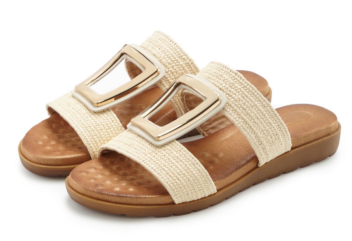 Vivance Sandale, Sommerschuh, offener Schuh, Mule, Pantolette NEU mit modischem Schmuckelement und softer Innensohle VEGAN (beige/gold)