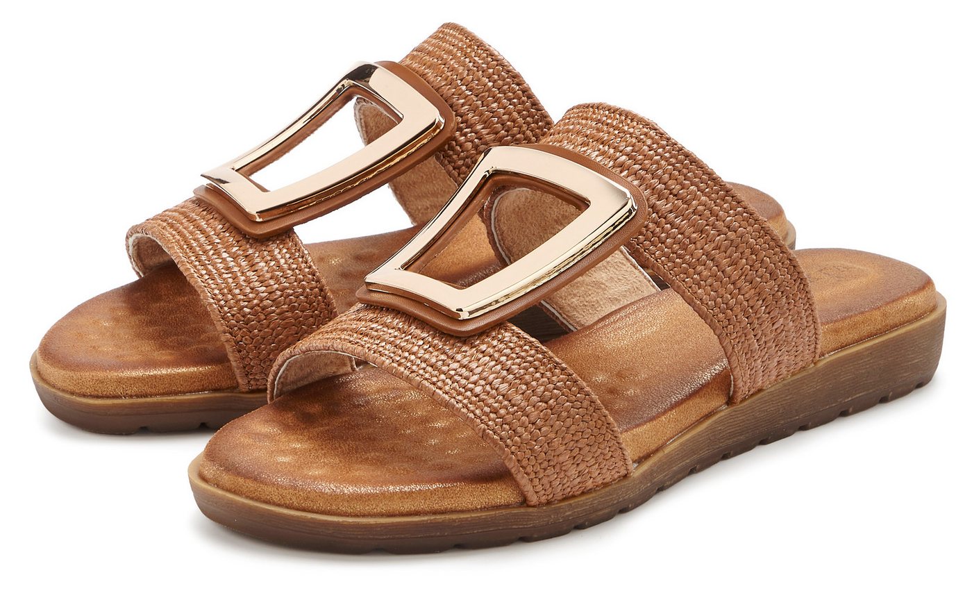 Vivance Sandale, Sommerschuh, offener Schuh, Mule, Pantolette NEU mit modischem Schmuckelement und softer Innensohle VEGAN (braun/gold)