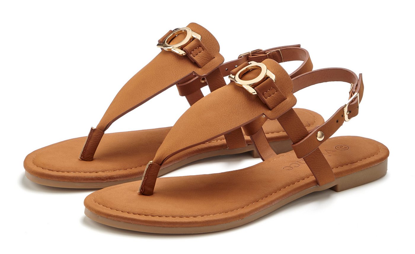Vivance by Lascana Sandale, Sommerschuh, Pantolette, Zehentrenner NEU mit Schmuckelement & weicher Innensohle VEGAN (braun)