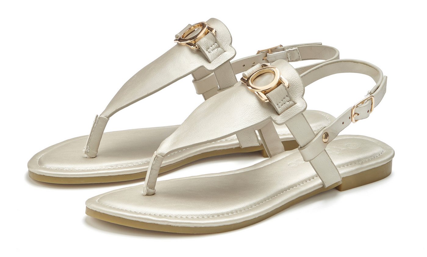 Vivance by Lascana Sandale, Sommerschuh, Pantolette, Zehentrenner NEU mit Schmuckelement & weicher Innensohle VEGAN (gold)