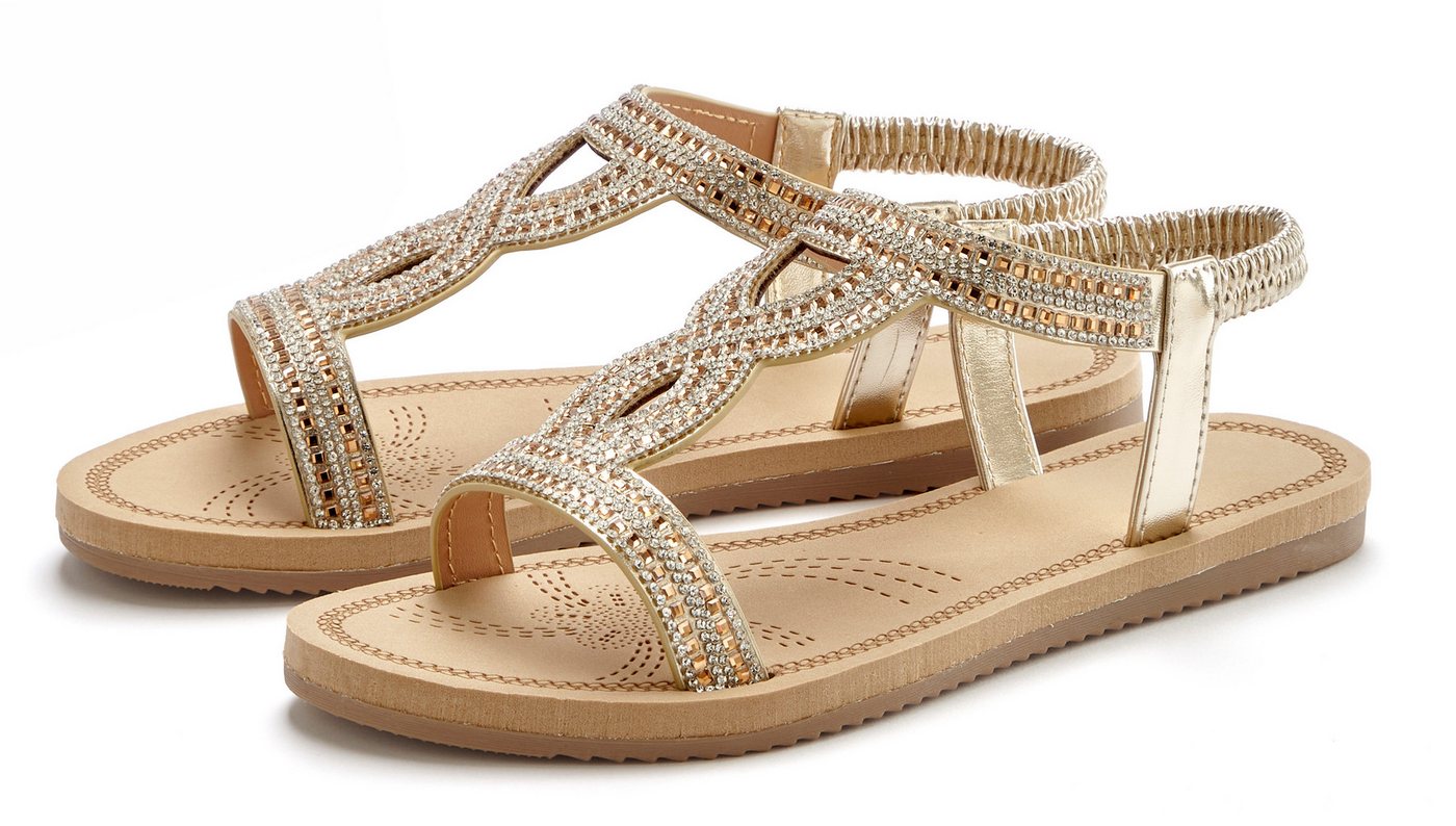 Vivance by Lascana Sandalette, Sommerschuh, offener Schuh Sandale mit elastischen Riemchen und Glitzersteinchen VEGAN