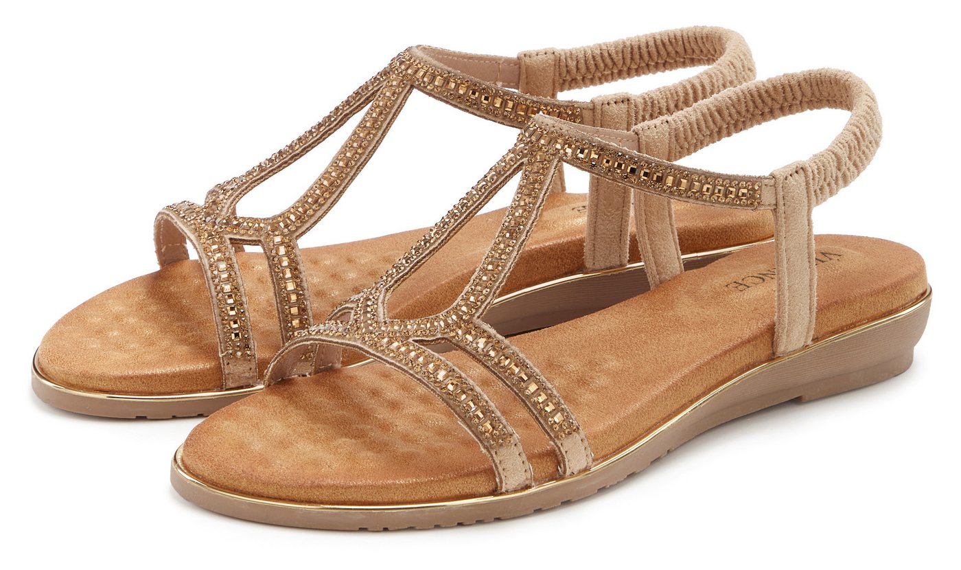 Vivance Sandalette, Sommerschuh, Sandale mit Glitzer Verzierungen und elastischen Riemchen (gold)