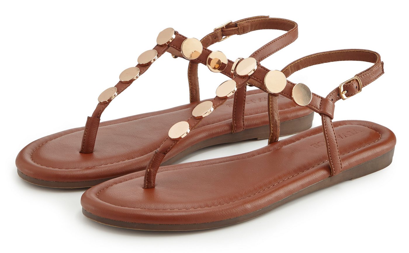 Vivance Sommerschuh, offener Schuh, Sandalette, Sandale mit goldfarbenen Schmuckelementen VEGAN