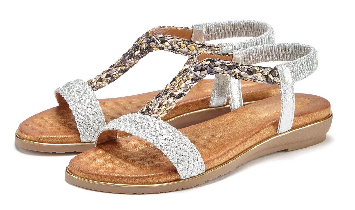 Vivance Sommerschuh Sandale Sandalette, Sommerschuh mit geflochtenen Riemchen und weichem Fußbett (silber)