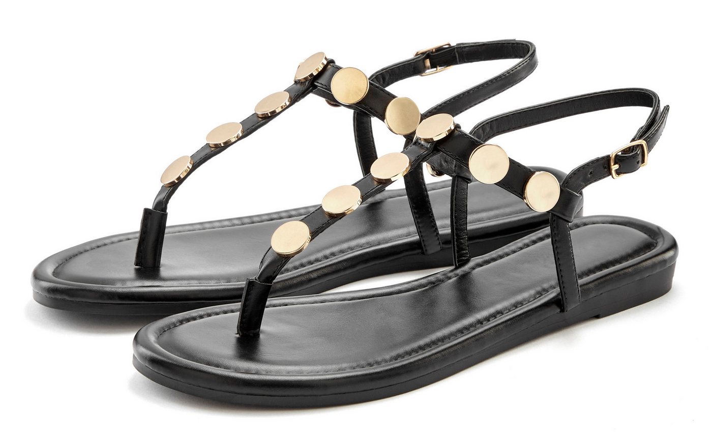 Vivance Sommerschuh, Sandale unifarbene und glänzende Optik, goldfarbene Schmuckelemente