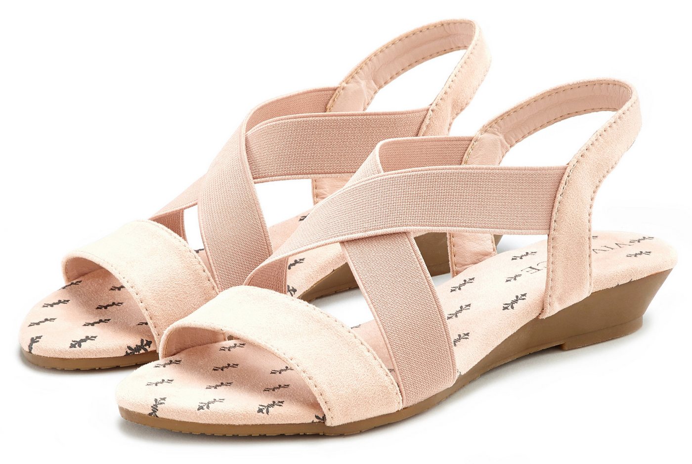 Vivance Sommerschuh, offener Schuh, Sandale, Sandalette mit elastischen Riemchen und Keilabsatz VEGAN