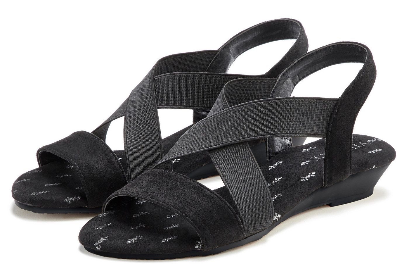 Vivance Sommerschuh, offener Schuh, Sandale, Sandalette mit elastischen Riemchen und Keilabsatz VEGAN