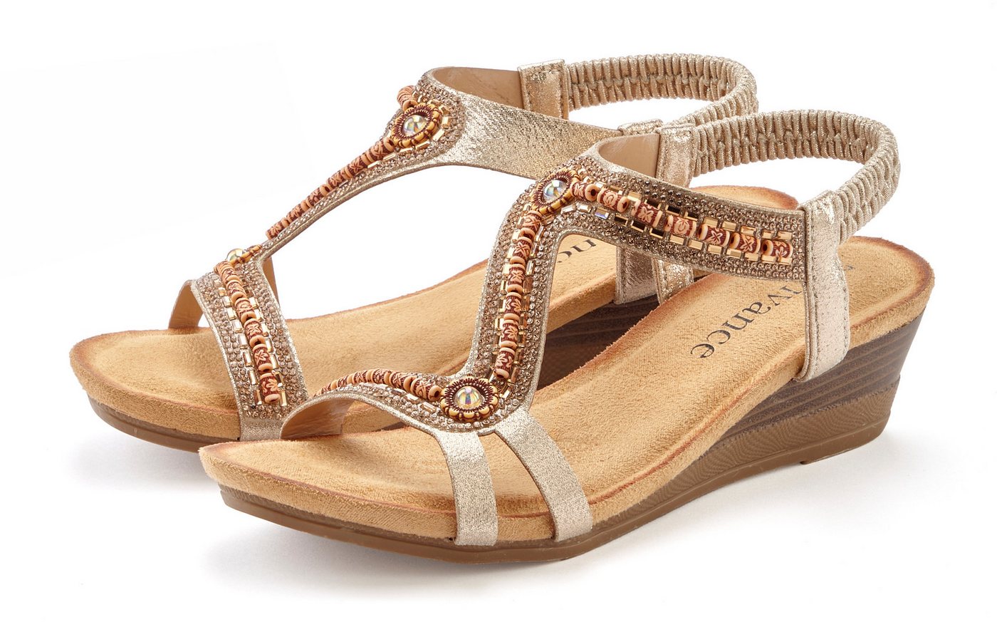 Vivance Sommerschuh, offener Schuh, Sandale, Keilsandalette, Sandalette mit Glitzerdetails, Keilabsatz & elastischem Riemchen VEGAN