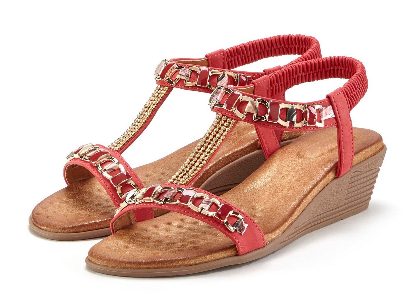 Vivance Sommerschuh, offener Schuh, Sandale, Keilsandalette, Sandalette mit elastischen Riemchen und Keilabsatz