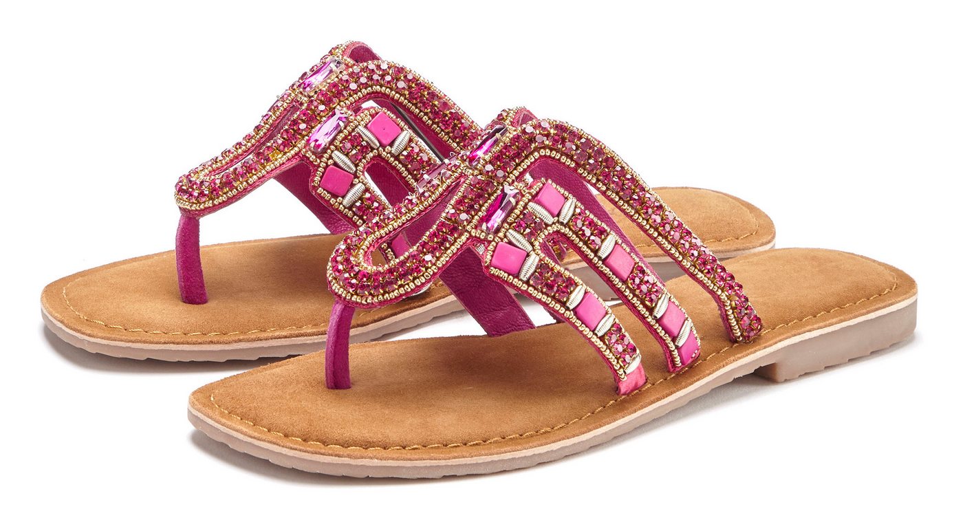 Vivance Zehentrenner Sandale, Pantolette aus Leder mit Schmucksteinchen