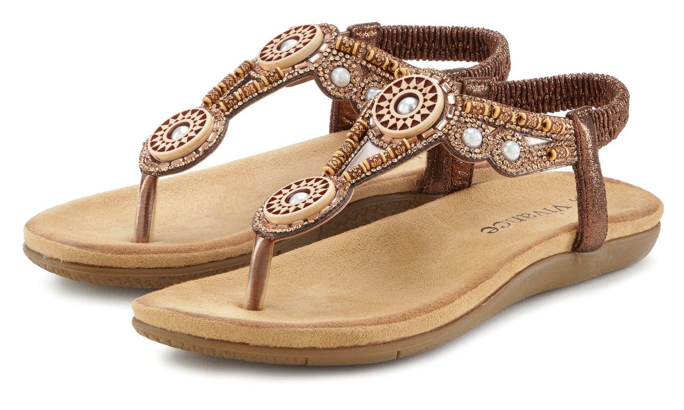 Vivance by Lascana Zehentrenner Sandale, Sommerschuh, Pantolette mit Perlen und Steinchen VEGAN