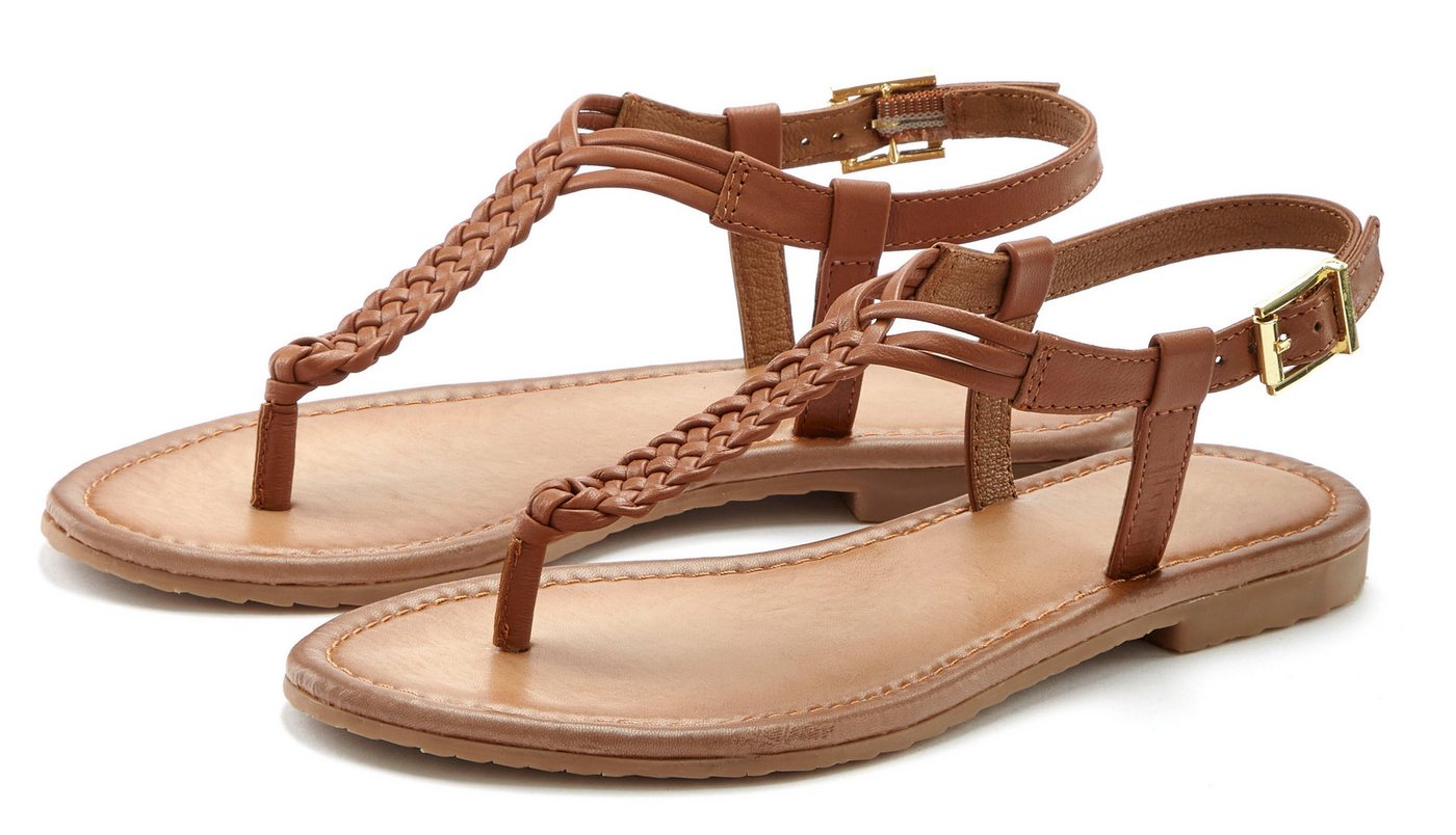 Vivance Zehentrenner Sandalette, Sommerschuh,Sandale aus Leder mit Flecht-Optik