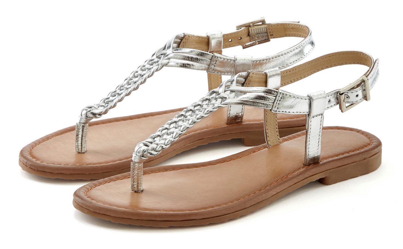 Vivance Zehentrenner Sandalette, Sommerschuh,Sandale aus Leder mit Flecht-Optik (silber)