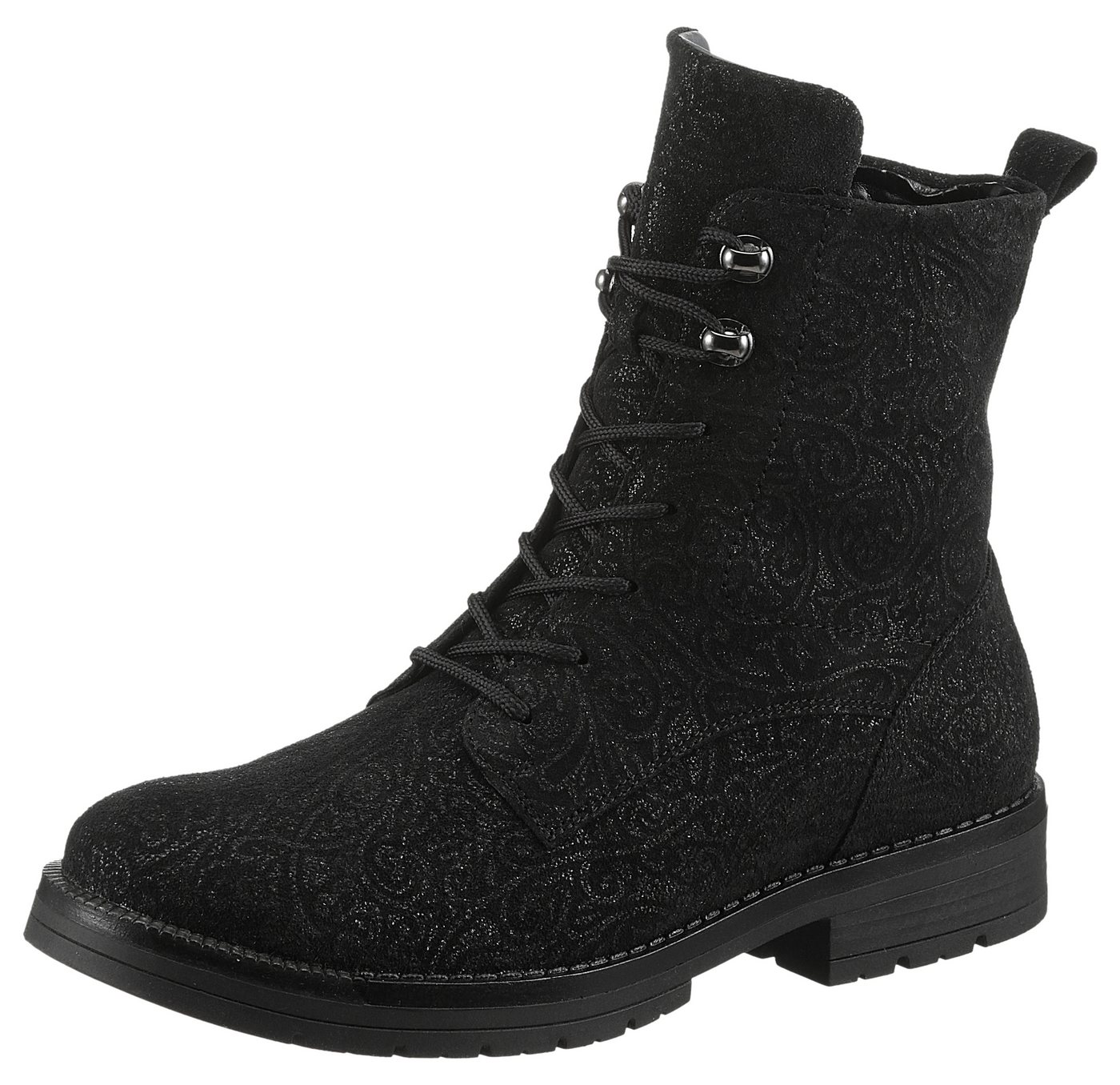 Waldläufer G-RAVINA Schnürstiefelette Schnürboots, Blockabsatz, in floraler Optik, Komfortweite G (weit)