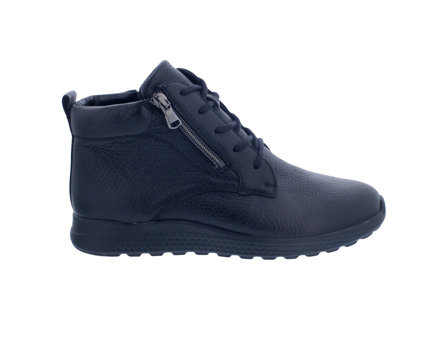 Waldläufer H-Alina Bootie, Hirschleder, Schwarz, Schnürung und Reißver Schnürstiefelette