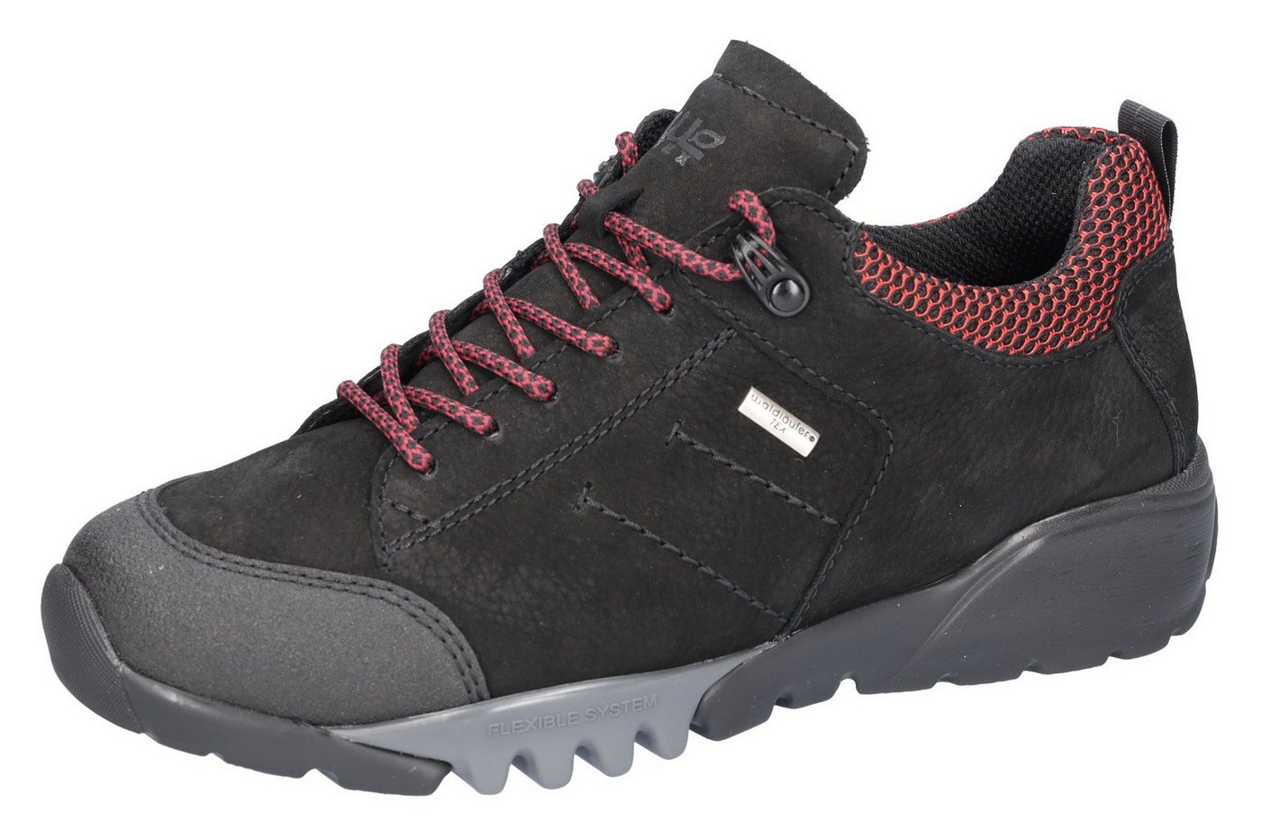 Waldläufer H-Amiata Trekkingschuh, Freizeitschuh, Halbschuh, Schnürschuh mit TEX-Membran, H-Weite (rot/schwarz)