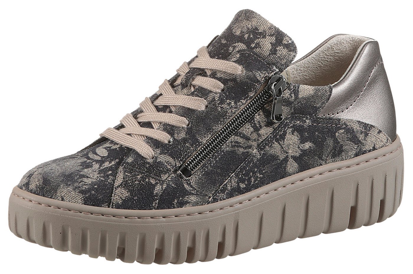 Waldläufer H-LIVIA Plateausneaker Schnürschuh, Halbschuh, Komfortschuh mit herausnehmbarem Lederfußbett (grau)