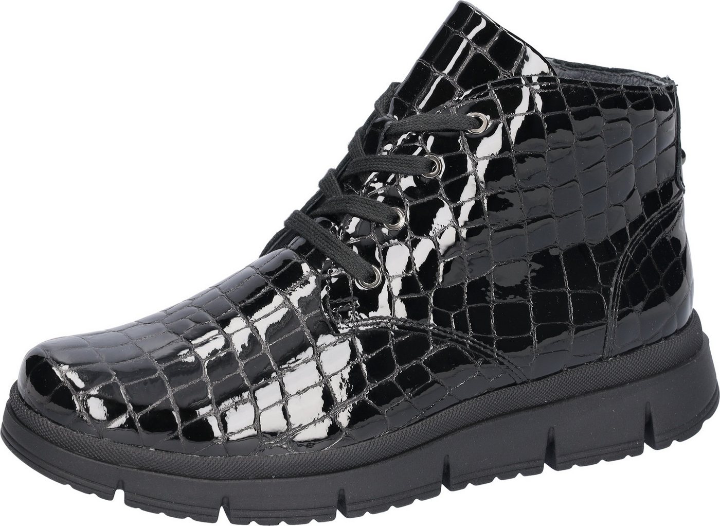 Waldläufer H-PINA Schnürstiefelette Schnürboots, High Top Sneaker, in Lack-Kroko-Optik, Komfortweite H