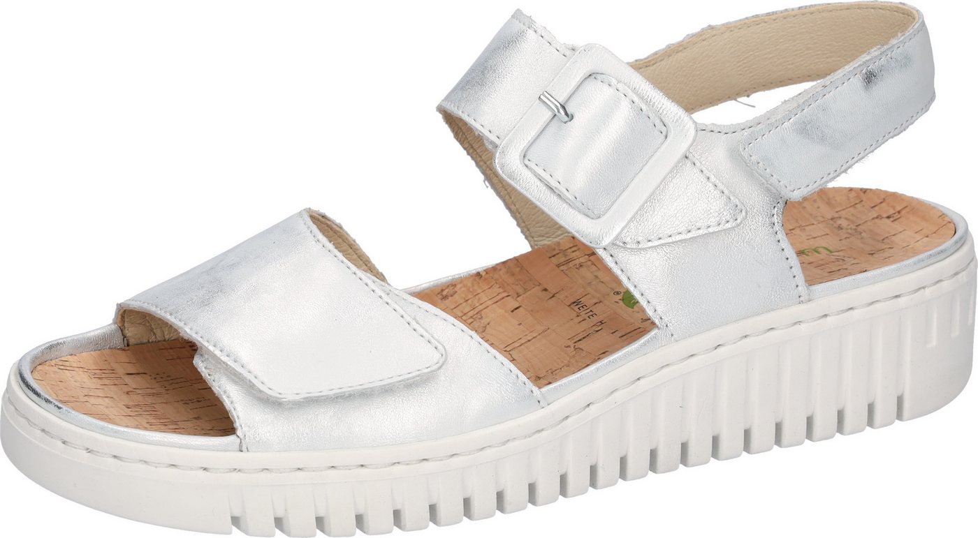 Waldläufer H-WILLOW Plateausandale Sommerschuh, Klettschuh, Bequemschuh mit Korkfußbett, H-Weite (silber)