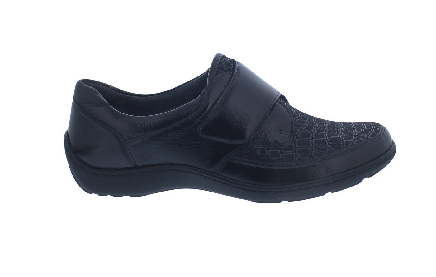 Waldläufer Henni-Soft, Ortho-Tritt, Lackleder / Stretch, schwarz, Weit Klettschuh