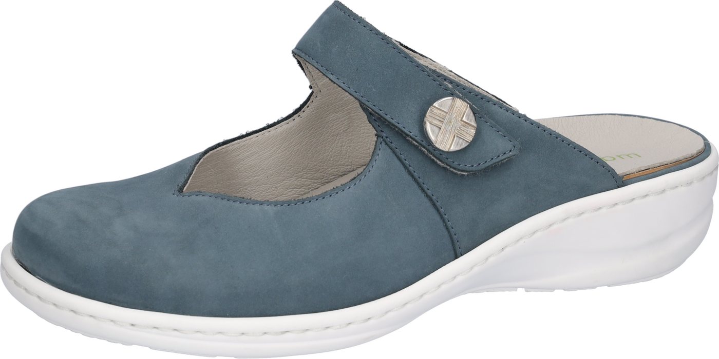 Waldläufer HERIA Clog Hausschuh, Sommerschuh, Klettschuh in Komfortweite H (sehr weit) (blau)