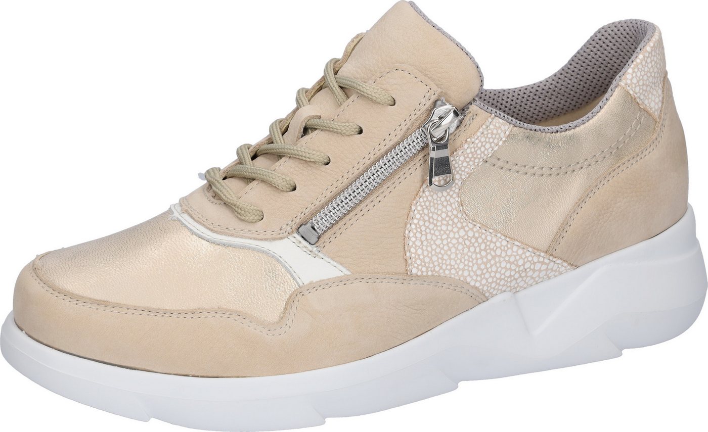 Waldläufer K-FUNKY Sneaker Schnürschuh, Komfortschuh mit seitlichem Reißverschluss, K-Weite (beige/gold/weiß)