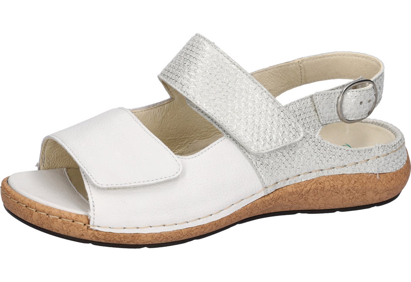 Waldläufer K-HELIETT Sandale Sommerschuh, Keilsandalette, Metallic-Look, in Extraweite K (silber/weiß)