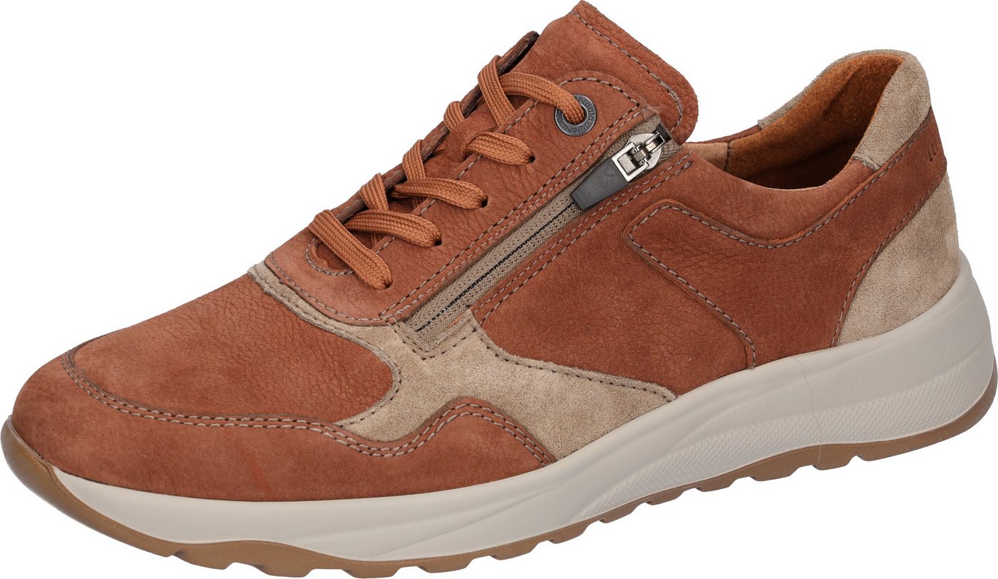 Waldläufer K-JOHN Sneaker Schnürschuh, Bequemschuh, K-Weite, mit seitlichem Reißverschluss (beige/braun)