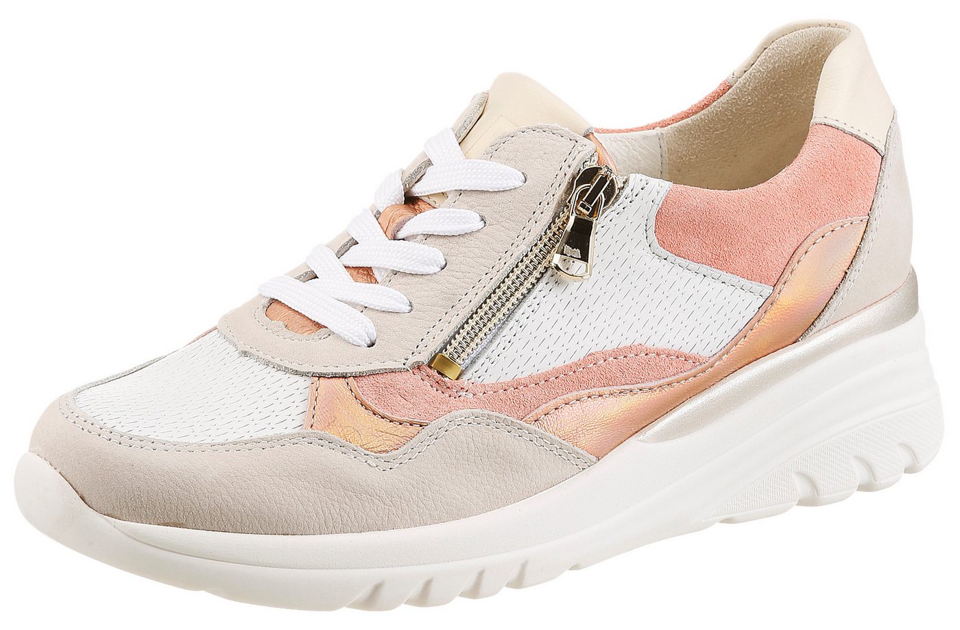 Waldläufer Keilsneaker Schnürschuh, Halbschuh, Freizeitschuh mit Reißverschluss (beige/weiß)