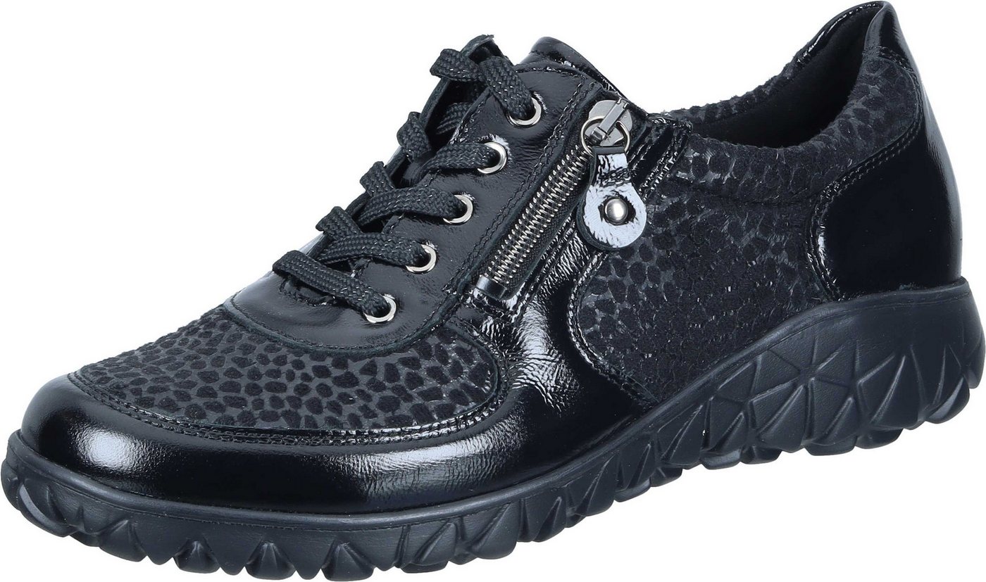 Waldläufer Schnürer Schnürschuh aus Stretch Material (schwarz)