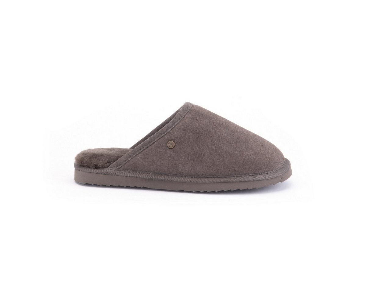 Warmbat Pantoffel Classic Suede mit Merino Schaffell pepplebraun Hausschuh