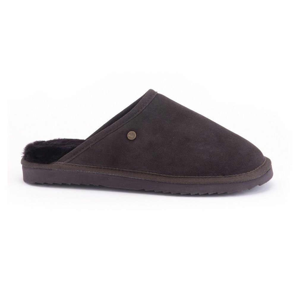 Warmbat Pantoffel Classic Suede mit Merino Schaffell schokoladenbraun Hausschuh